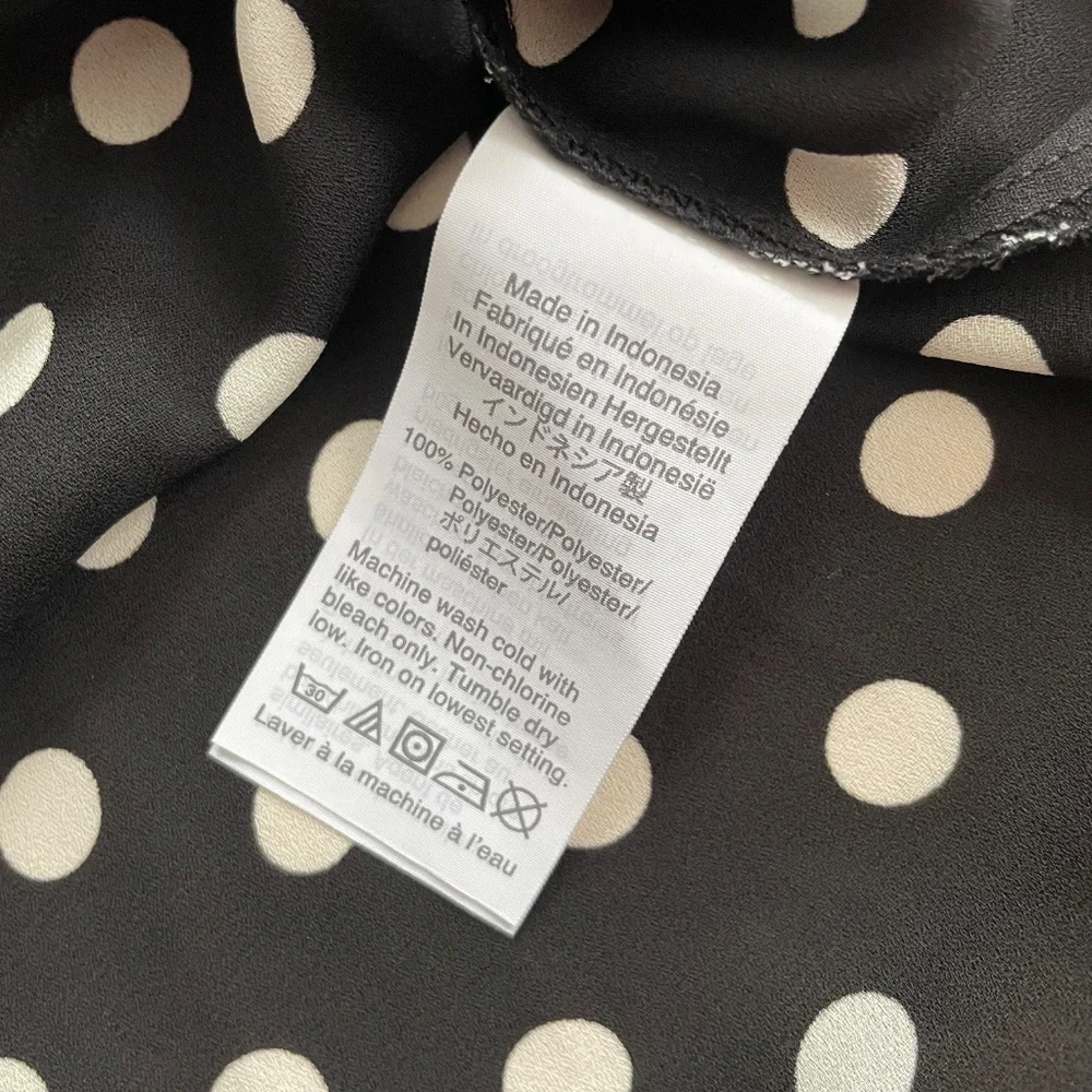 J. CREW Polka Dot Bow Neck Tie Blouse Top Puff Sleeve Button Front Country Club